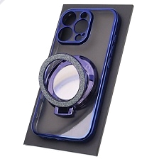 Чехол накладка для APPLE iPhone 16 Pro, силикон, защита камеры, кольцо держатель, прозрачный, цвет окантовки синий