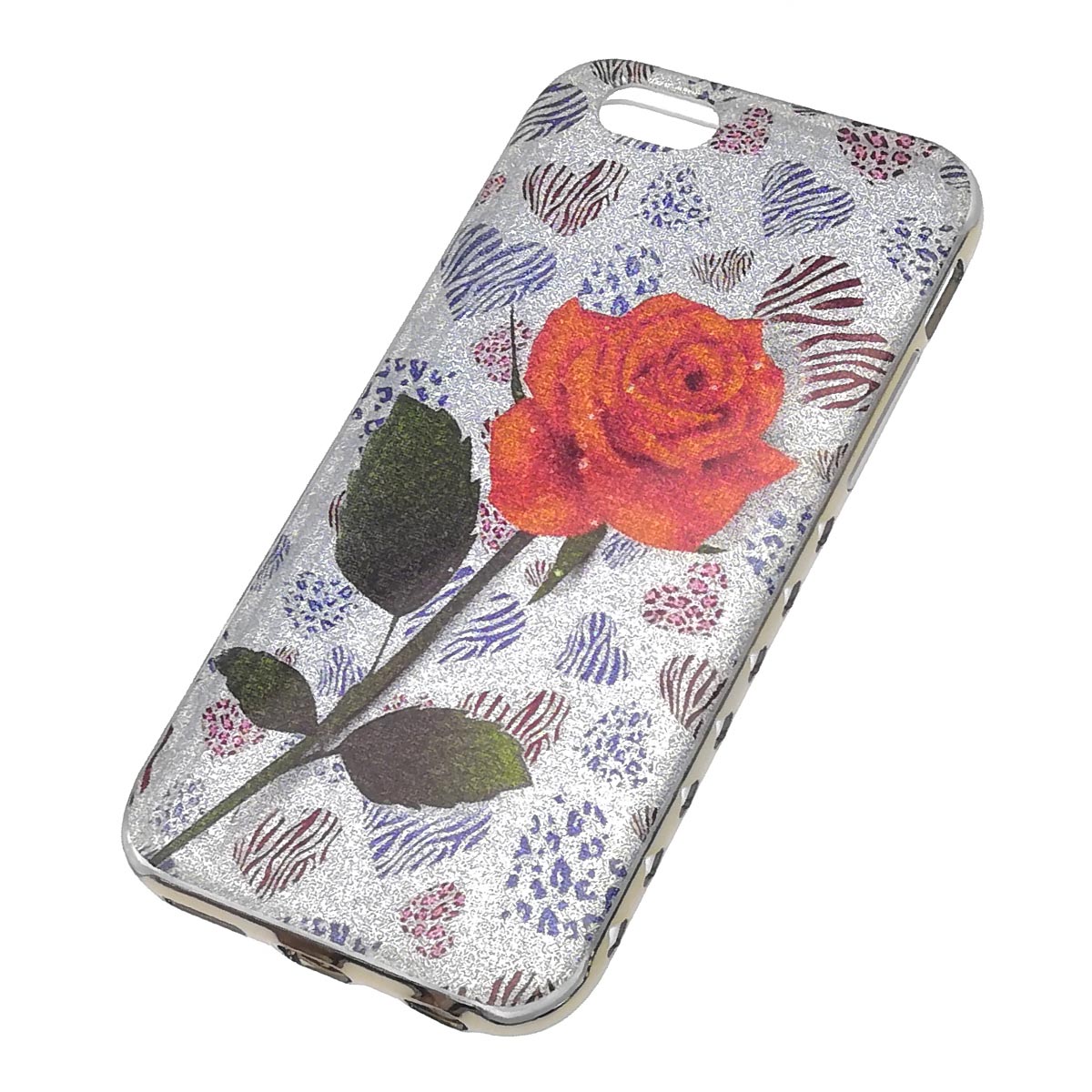 Чехол накладка для APPLE iPhone 6, iPhone 6G, iPhone 6S, силикон, блестки, рисунок золотистая роза.