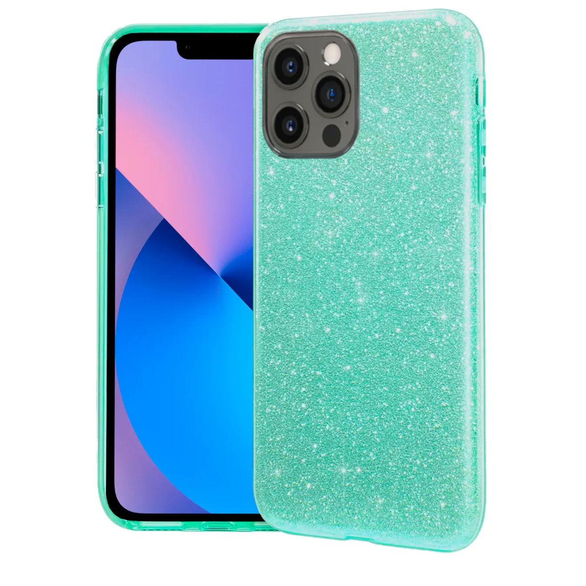 Чехол накладка Shine для APPLE iPhone 12 Pro MAX (6.7"), силикон, блестки, цвет зеленый