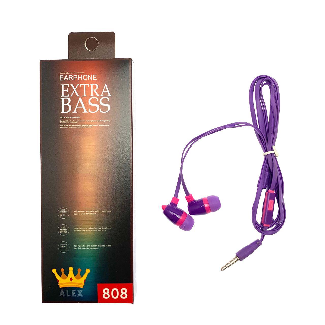 Гарнитура (наушники с микрофоном) проводная, ALEX EXTRA BASS, цвет фиолетовый.