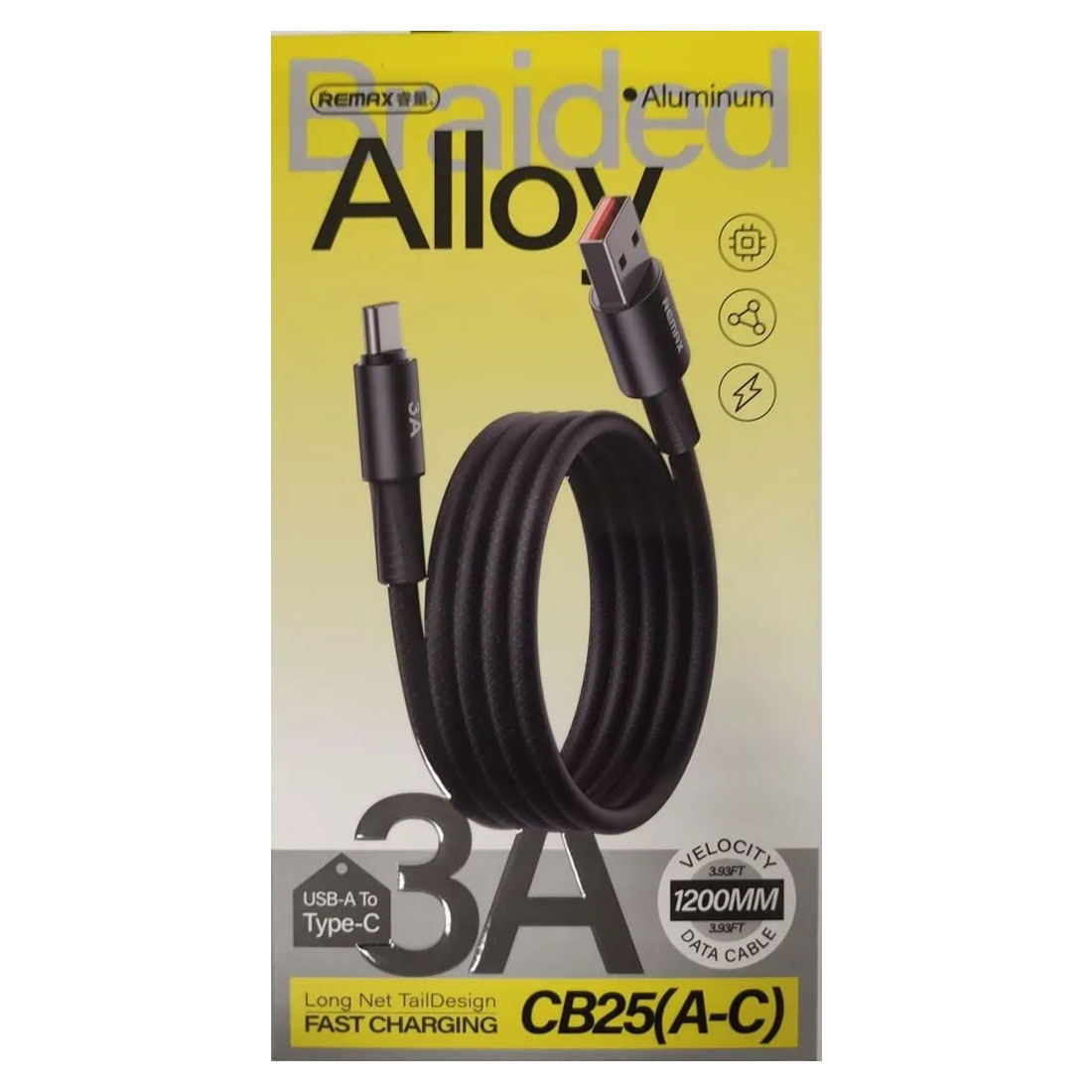 Кабель REMAX CB25 (A-C) USB Type C, 3A, длина 1.2 метра, цвет черный