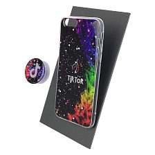 Чехол накладка для APPLE iPhone 6, 6G, 6S, силикон, фактурный глянец, с поп сокетом, рисунок Tik Tok