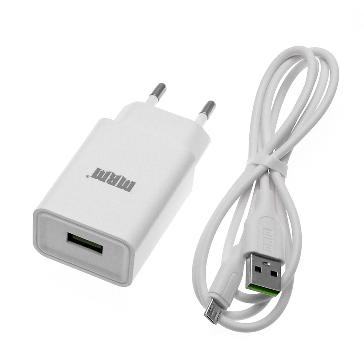 СЗУ (сетевое зарядное устройство) MRM MR21m, 1 USB порт 5V 2.4A MAX, кабель Micro USB, длина 1м, цвет белый