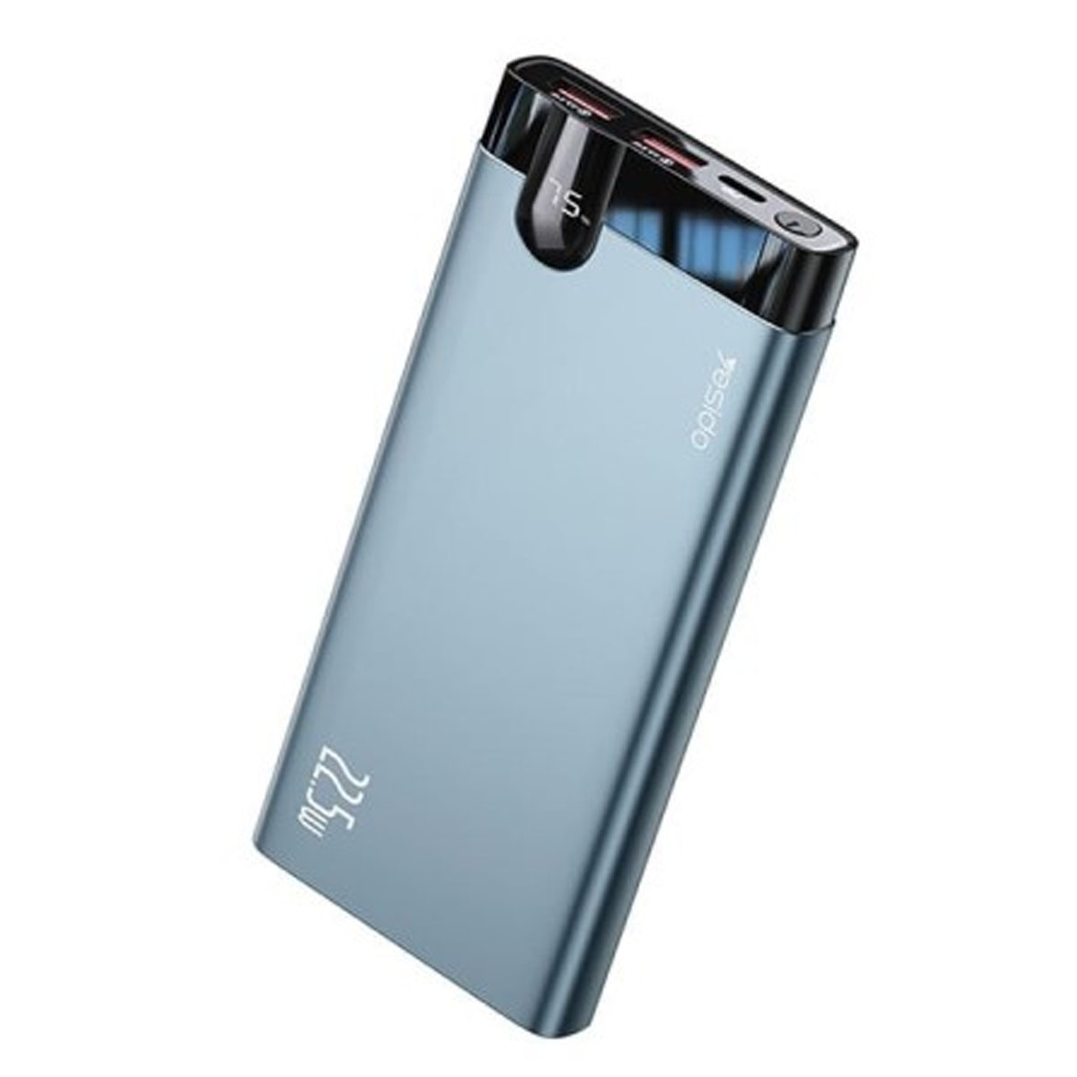 Внешний портативный аккумулятор, Power Bank YESIDO YP24, 10000 mAh, LED дисплей, 22.5W, PD, QC3.0, цвет серебристо синий Внешний портативный аккумулятор, Power Bank YESIDO YP24, 10000 mAh, LED дисплей, 22.5W, PD, QC3.0, цвет серебристо синий