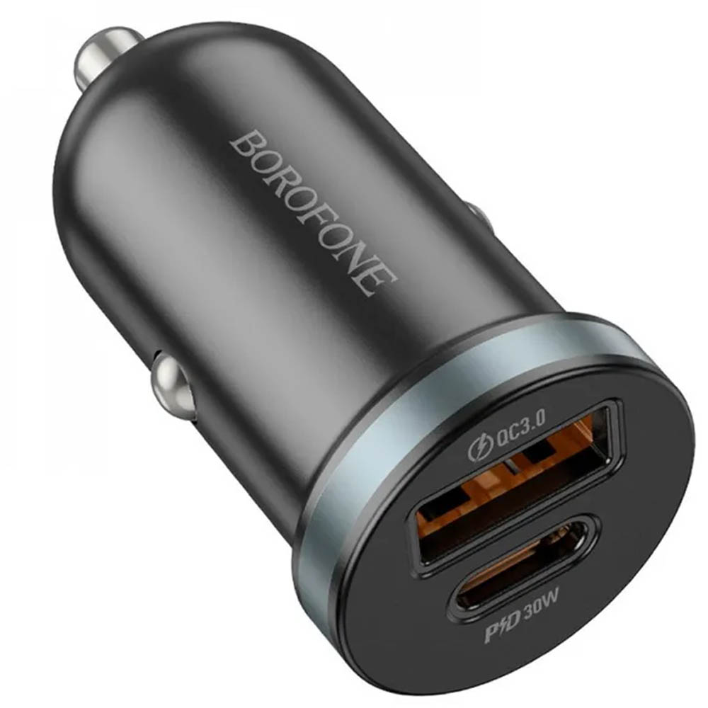 АЗУ (Автомобильное зарядное устройство) BOROFONE BZ22A, 3А, 30W, 1 USB, 1 USB Type C, PD30W, QC3.0 18W, цвет черный