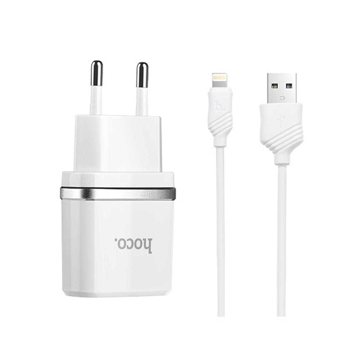 СЗУ (Сетевое зарядное устройство) HOCO C11 Single с кабелем Lightning 8 pin, 1A, 1 USB, длина 1 метр, цвет белый