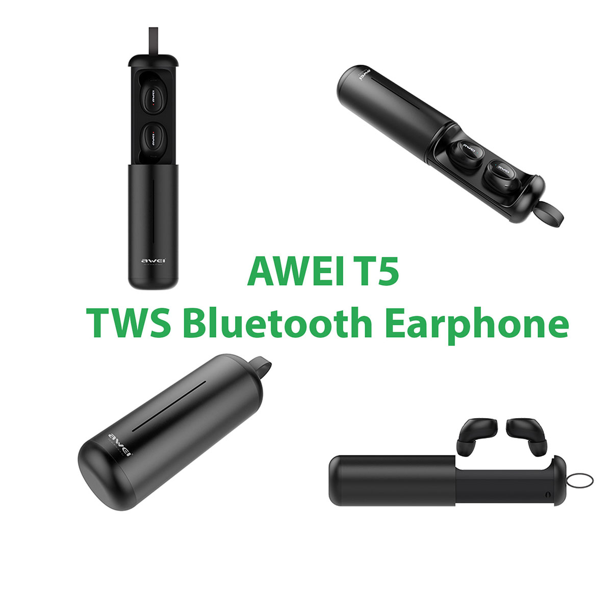 Гарнитура (наушники с микрофоном) беспроводная, AWEI T5 TWS Bluetooth Earphone, цвет черный (плохая упаковка)