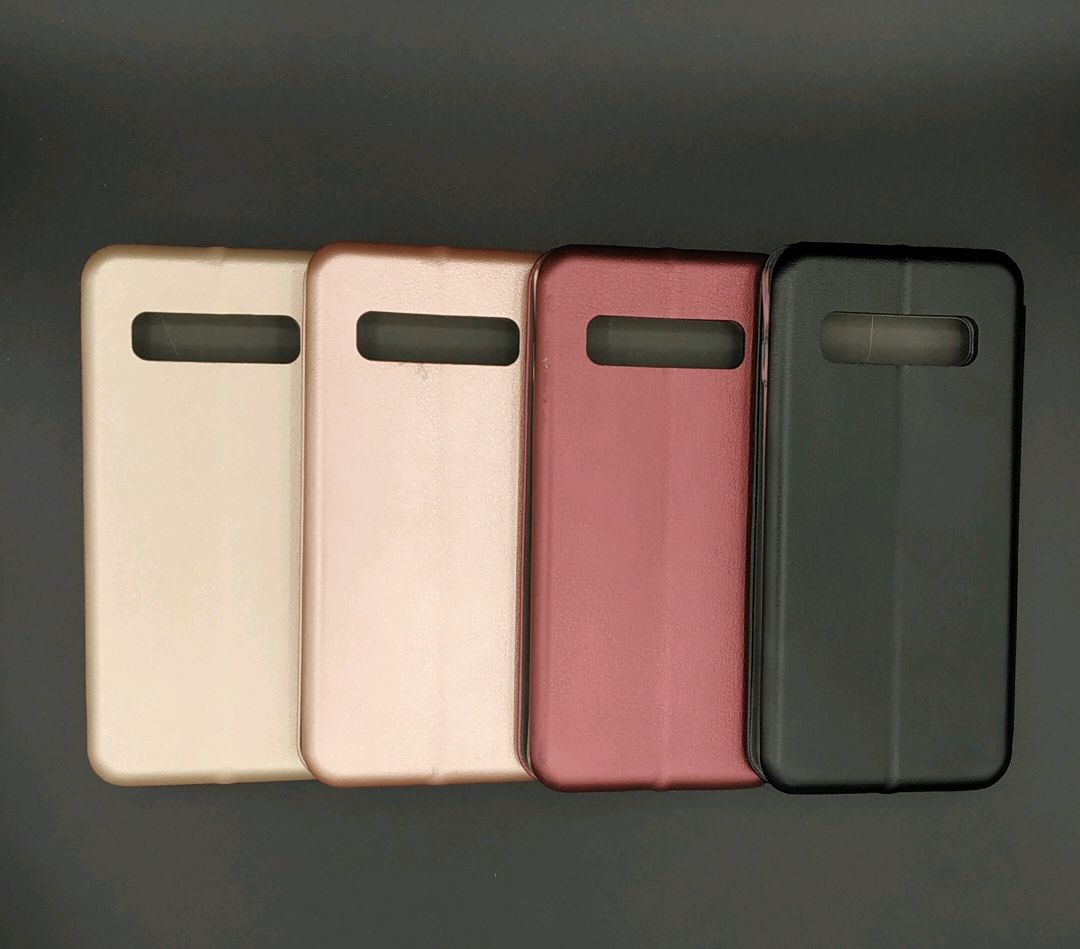 Чехол книжка для SAMSUNG Galaxy S10 (SM-G973), экокожа, визитница, цвет золотистый.