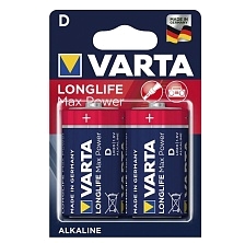 Батарейка VARTA LONGLIFE MAX POWER, 1.5V, LR20 D, BL2