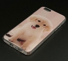 Чехол накладка для APPLE iPhone 6, 6S, силикон, рисунок белый щенок.