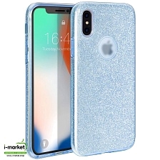 Чехол накладка Shine для APPLE iPhone X, iPhone XS, силикон, блестки, цвет голубой