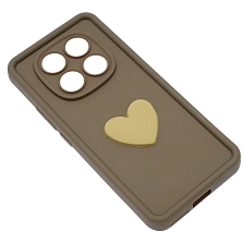 Чехол накладка для XIAOMI REDMI NOTE 14 Pro, силикон, 3D сердце, защита камеры, бортики, цвет коричневый