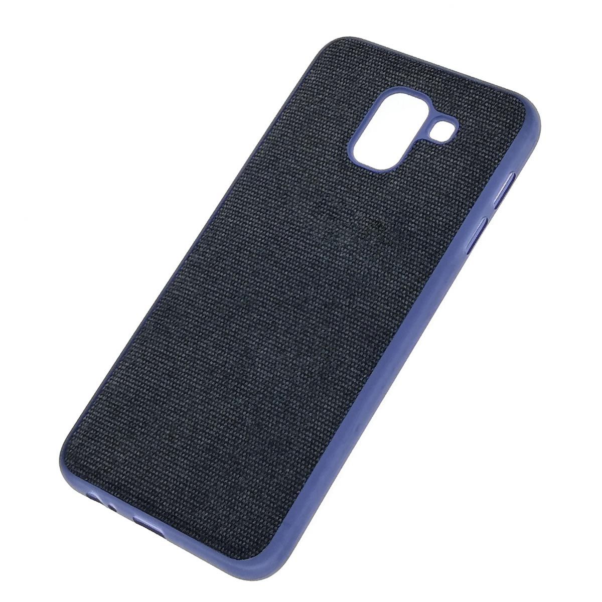 Чехол накладка для SAMSUNG Galaxy J6 2018 (SM-J600), силикон, под джинс, цвет темно синий