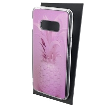 Чехол накладка для SAMSUNG Galaxy S10e (SM-G970), силикон, глянцевый, блестки, рисунок Фиолетовый ананас