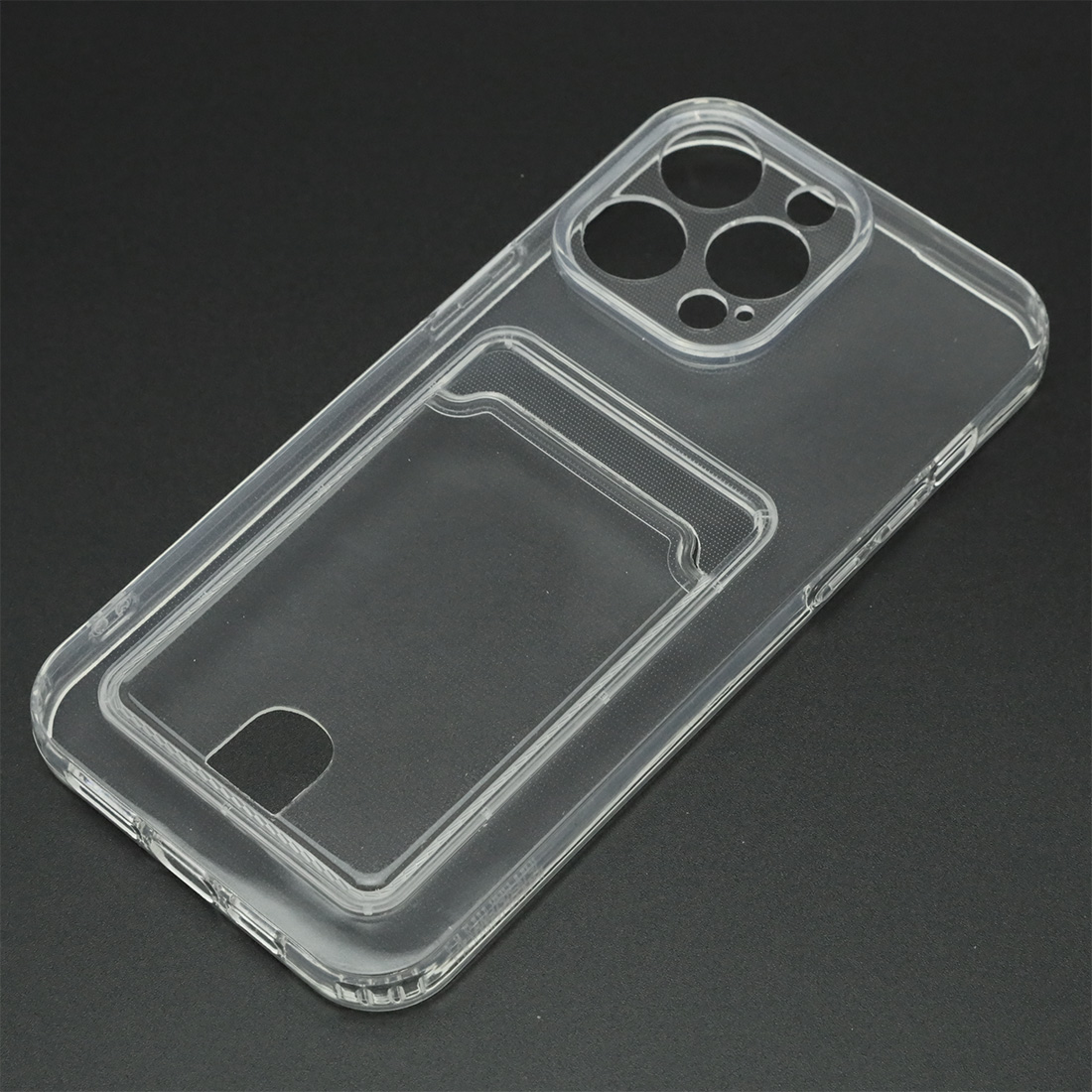 Чехол накладка CARD CASE для APPLE iPhone 14 Pro Max, защита камеры, силикон, отдел для карт, цвет прозрачный