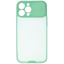Чехол накладка LIFE TIME для APPLE iPhone 13 Pro Max (6.7), силикон, пластик, матовый, со шторкой для защиты задней камеры, цвет окантовки светло бирюзовый