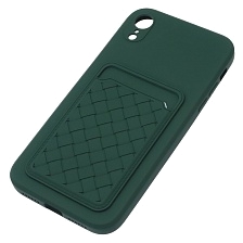 Чехол накладка CARD CASE для APPLE iPhone XR, силикон, отдел для карт, цвет темно зеленый