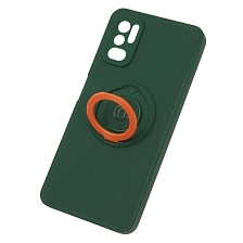 Чехол накладка для XIAOMI POCO M3 Pro, XIAOMI Redmi Note 10T, Redmi Note 10 5G, Redmi Note 10 5G, силикон, с оранжевым кольцом держателем, цвет сосновый зеленый