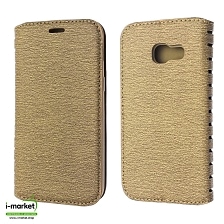 Чехол книжка для SAMSUNG Galaxy A3 2017 (SM-A320), экокожа, визитница, цвет золотистый.