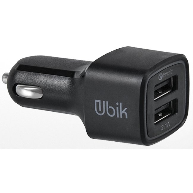 Адаптер питания автомобильный UBIK UCP22Q, 4.2A, 2 USB, пластик гладкий, черный, фирменная упаковка.