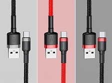 BASEUS CAMLKF-A91 Дата-кабель MicroUSB Cafule Cable 50см, цвет черный/красный.