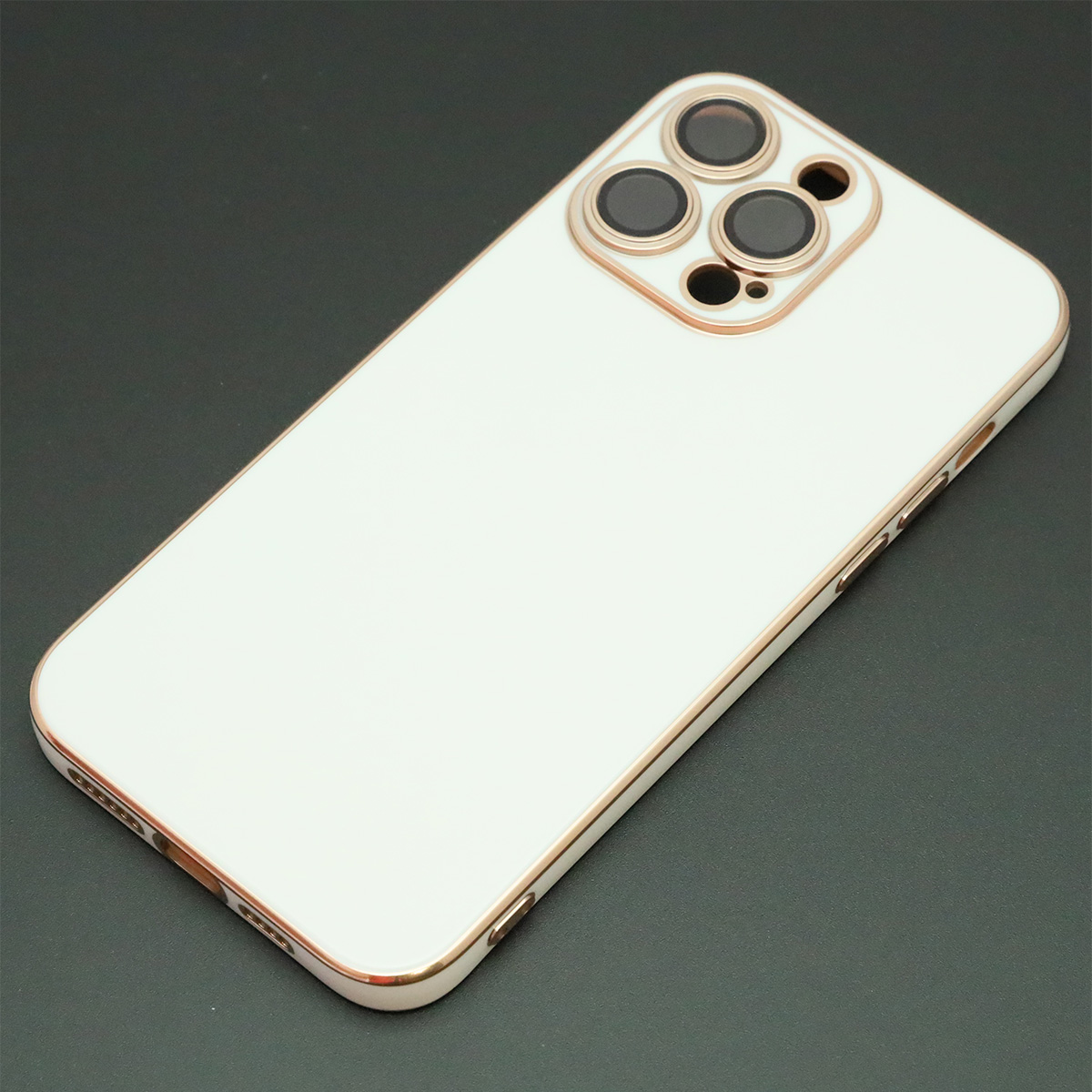 Чехол накладка для APPLE iPhone 14 Pro Max, силикон, стекло, защита камеры, цвет бело золотистый