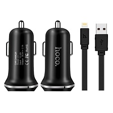HOCO Z1 АЗУ (автомобильное зарядное устройство) 2 USB порта + Дата-кабель APPLE Lightning 8-pin 1 метр, чёрного цвета.