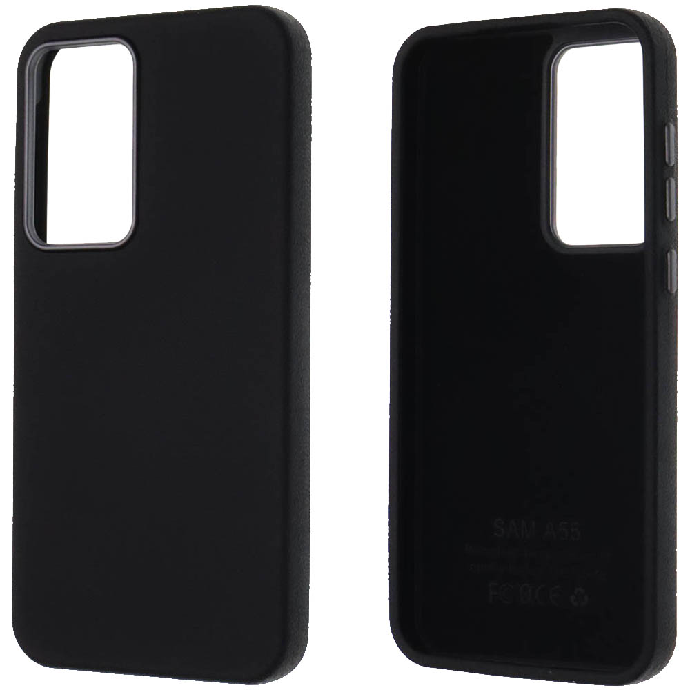 Чехол накладка для SAMSUNG Galaxy A55, силикон, пластик, текстура кожи, бархат, цвет черный