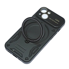 Чехол накладка Security Case с поддержкой MagSafe для APPLE iPhone 14, силикон, защита камеры, подставка, цвет черный Чехол накладка Security Case с поддержкой MagSafe для APPLE iPhone 14, силикон, защита камеры, подставка, цвет черный