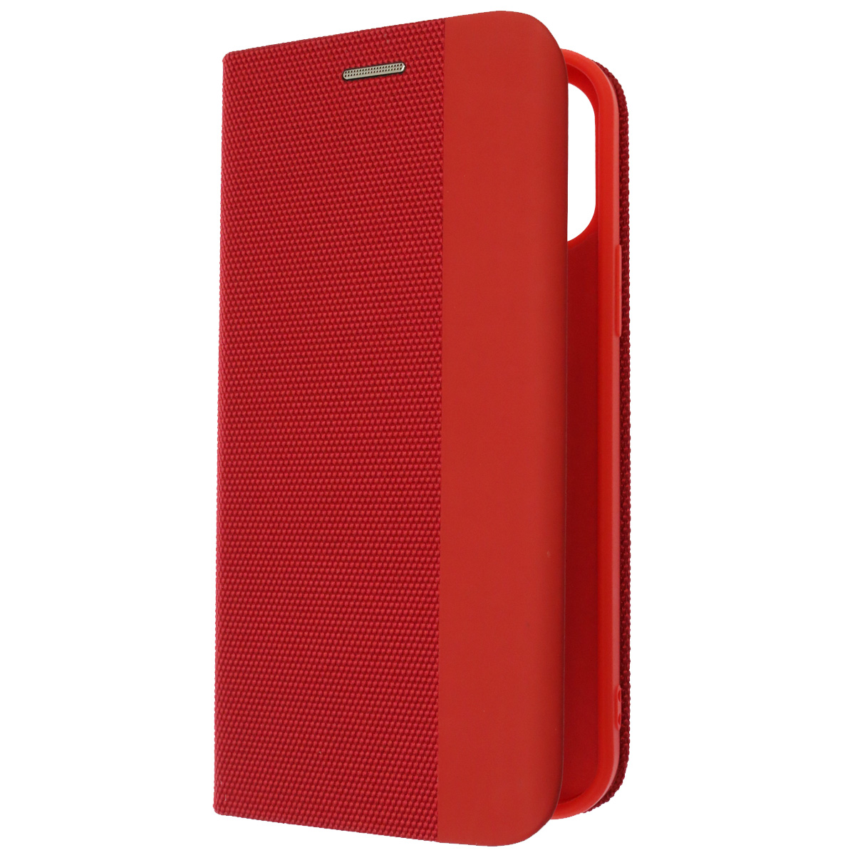 Чехол книжка MESH для APPLE iPhone 12 (6.1), iPhone 12 Pro (6.1), текстиль, силикон, бархат, визитница, цвет красный Чехол книжка MESH для APPLE iPhone 12 (6.1), iPhone 12 Pro (6.1), текстиль, силикон, бархат, визитница, цвет красный