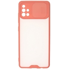 Чехол накладка LIFE TIME для SAMSUNG Galaxy A51 (SM-A515), силикон, пластик, матовый, со шторкой для защиты задней камеры, цвет окантовки розовый