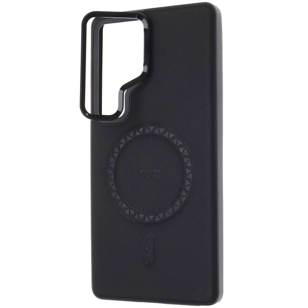 Чехол накладка Modern Stylish с поддержкой MagSafe для SAMSUNG GALAXY S25 ULTRA, защита камеры, подставка, экокожа, бархат, цвет черный