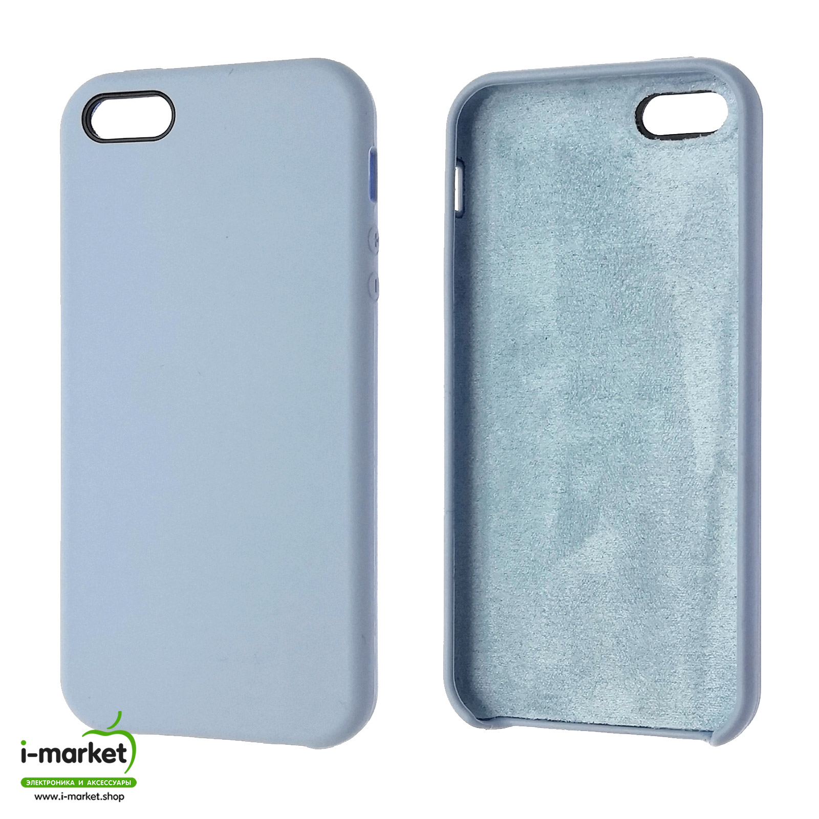 Чехол накладка Silicon Case для APPLE iPhone 5, iPhone 5G, iPhone 5S, iPhone SE, силикон, бархат, цвет серо голубой