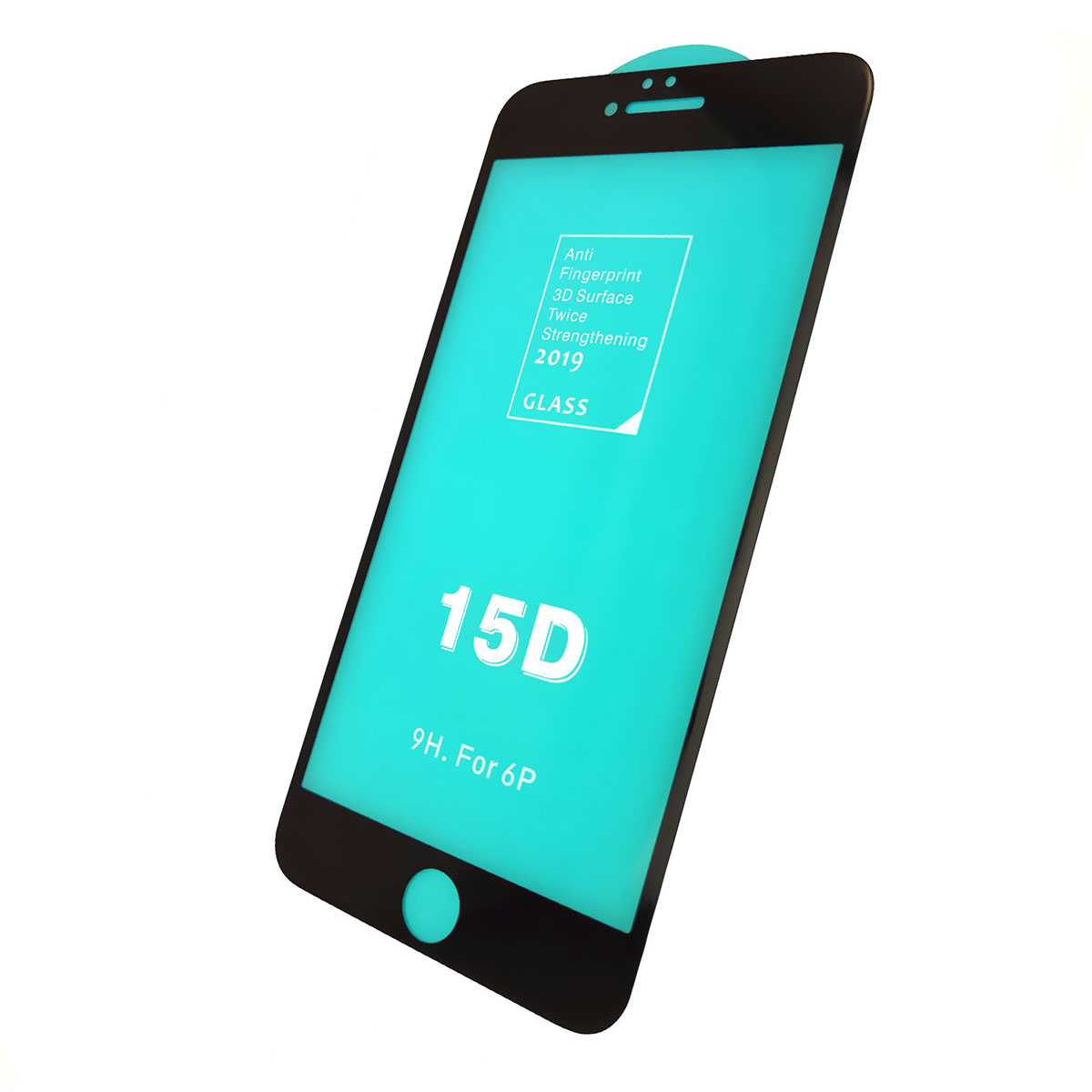 Защитное стекло 15D для APPLE iPhone 6, 6G, 6S Plus, цвет окантовки черный.