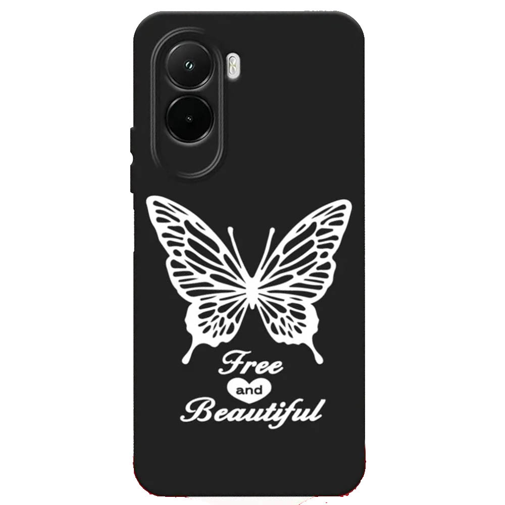 Чехол накладка для XIAOMI POCO M7, защита камеры, силикон, цвет черный, рисунок бабочка