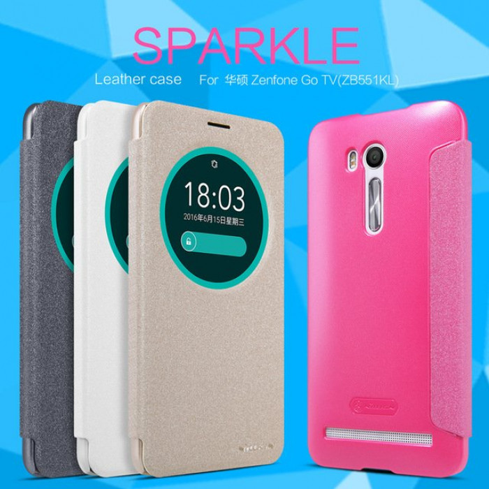 Чехол книжка NILLKIN для ASUS ZenFone GO ZB551KL, с окошком, экокожа, цвет золотистый.