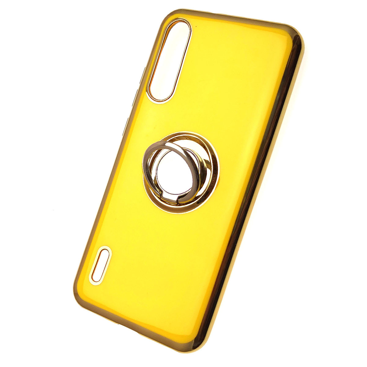 Чехол накладка для XIAOMI MI A3, MI CC9E, силикон, кольцо держатель, цвет желтый.