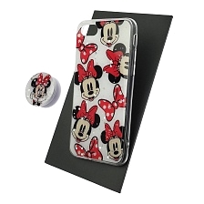 Чехол накладка для APPLE iPhone 7, iPhone 8, iPhone SE 2020, силикон, фактурный глянец, с поп сокетом, рисунок Minnie mouse