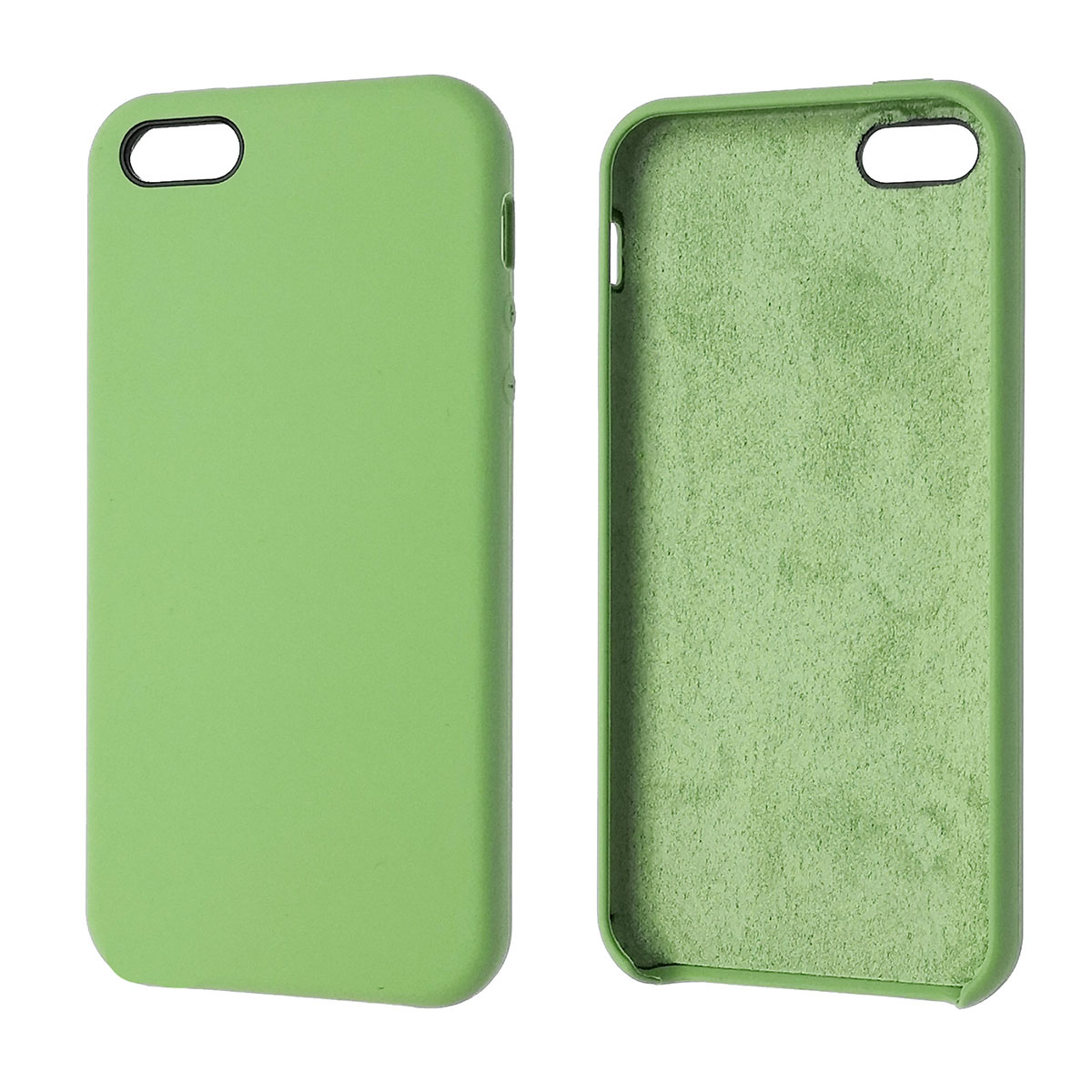 Чехол накладка Silicon Case для APPLE iPhone 5, 5S, SE, силикон, бархат, цвет темно салатовый