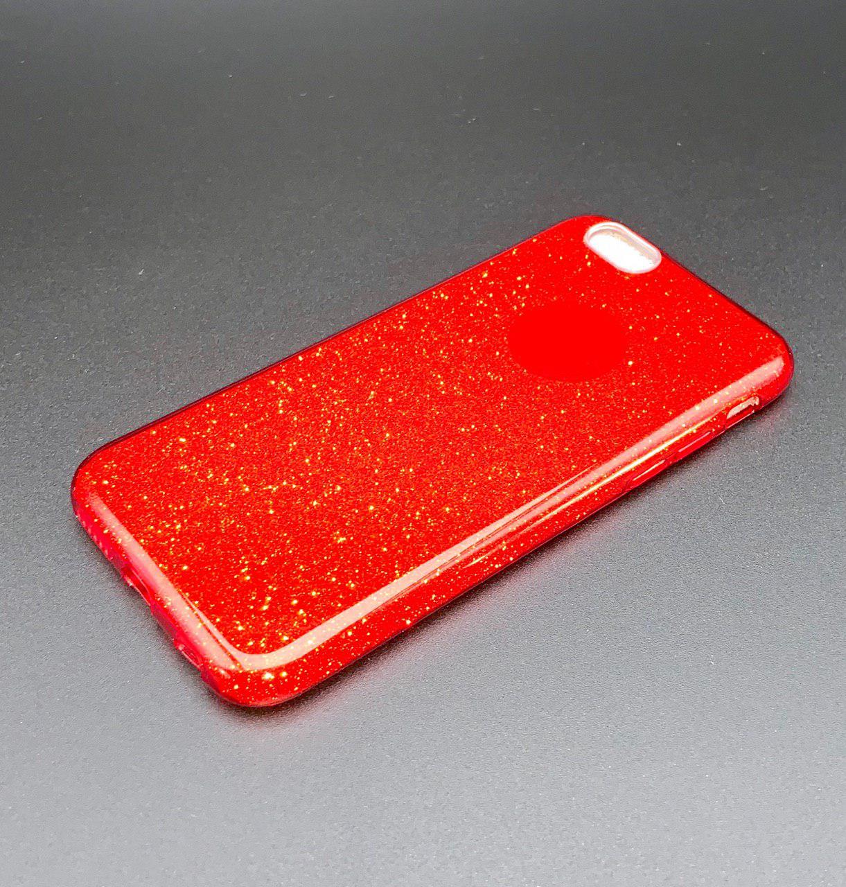 Чехол накладка Shine для APPLE iPhone 6, 6S, силикон, блестки, цвет красный.