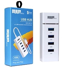 Переходник, хаб концентратор MRM H304 USB на 4 USB 3.0, цвет белый