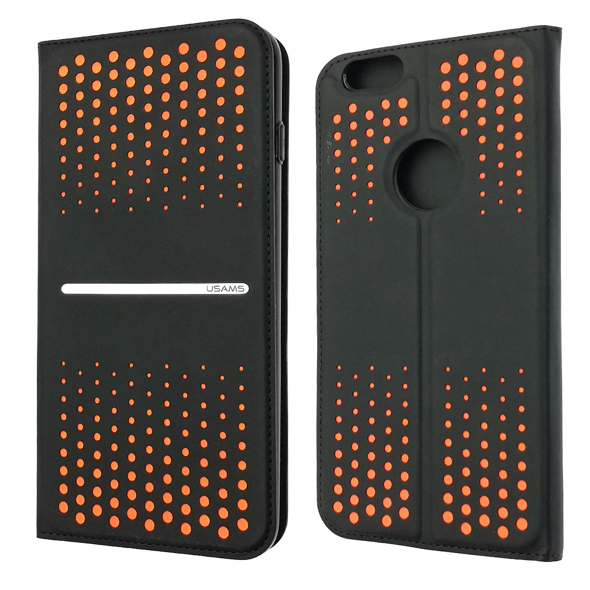Чехол книжка USAMS для APPLE iPhone 6 Plus, iPhone 6S Plus, экокожа, цвет черно оранжевый