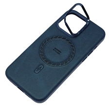 Чехол накладка Modern Stylish с поддержкой MagSafe для APPLE iPhone 15 Pro Max, защита камеры, подставка, экокожа, бархат, цвет темно синий