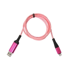 Кабель DENMEN D25V Micro USB, LED подсветка, 2.4A, длина 1 метр, цвет фуксия