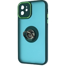 Чехол накладка KING для APPLE iPhone 11 (6.1"), силикон, пластик, кольцо держатель, защита камеры, цвет окантовки темно зеленый