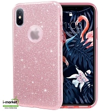 Чехол накладка Shine для APPLE iPhone X, iPhone XS, силикон, блестки, цвет розовый