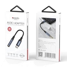 Аудио кабель, переходник YESIDO YAU38 с USB Type C (папа) на AUX Jack 3.5 мм (мама), длина 12 см, цвет черно синий Аудио кабель, переходник YESIDO YAU38 с USB Type C (папа) на AUX Jack 3.5 мм (мама), длина 12 см, цвет черно синий