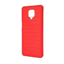 Чехол накладка для XIAOMI Redmi Note 9 Pro, Redmi Note 9S, силикон, плетение, цвет красный.