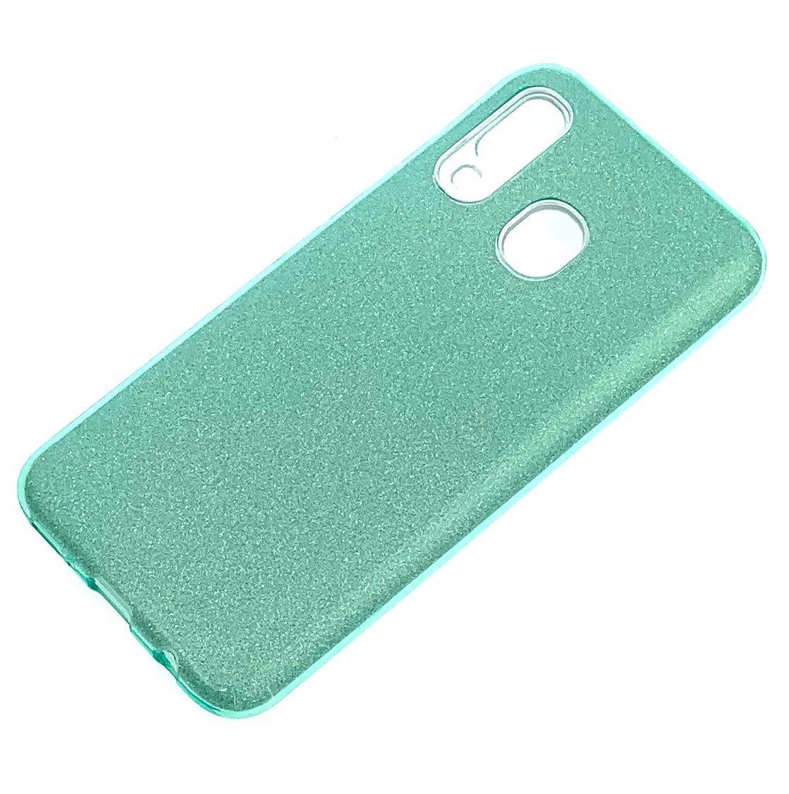 Чехол накладка Shine для SAMSUNG Galaxy A70 (SM-A705), A70s (SM-A707), силикон, блестки, цвет зеленый.