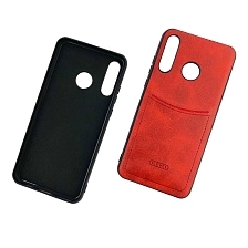 Чехол накладка ILEVEL для HUAWEI P30 Lite (MAR-LX1M), Nova 4E (MAR-ALOO), силикон, под кожу, визитница, цвет красный.